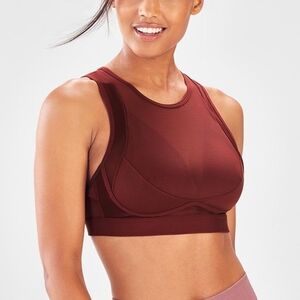 Fabletics High Neck Mesh Open Back Sports Bra Burgundy S